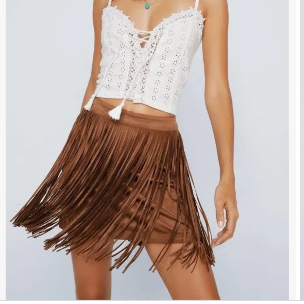 Nasty Gal fringe suede skirt🤎